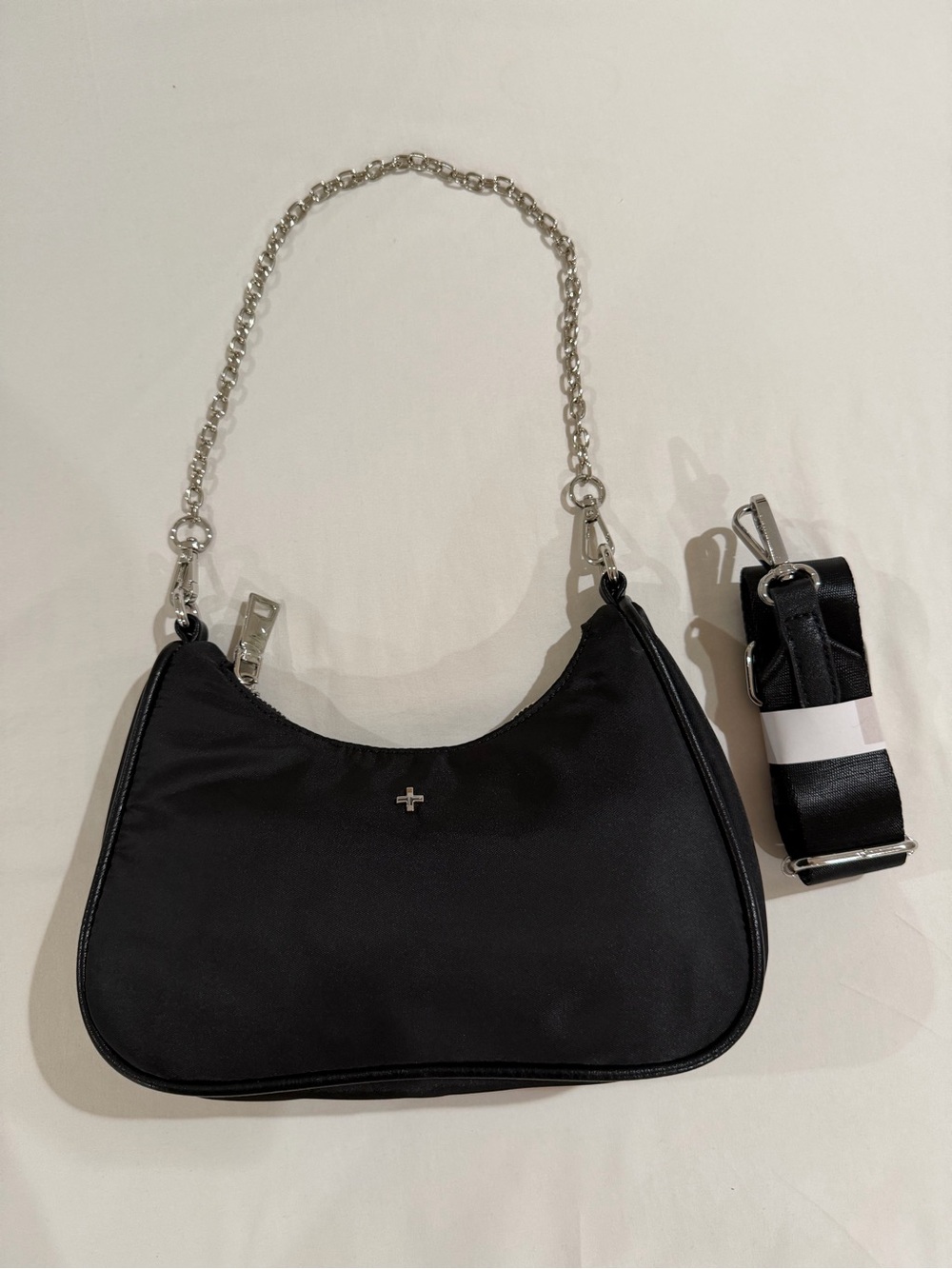 Peta + Jain Black Shoulder Bag with Silver Chain with additional crossbody strap - Picture 4 of 4